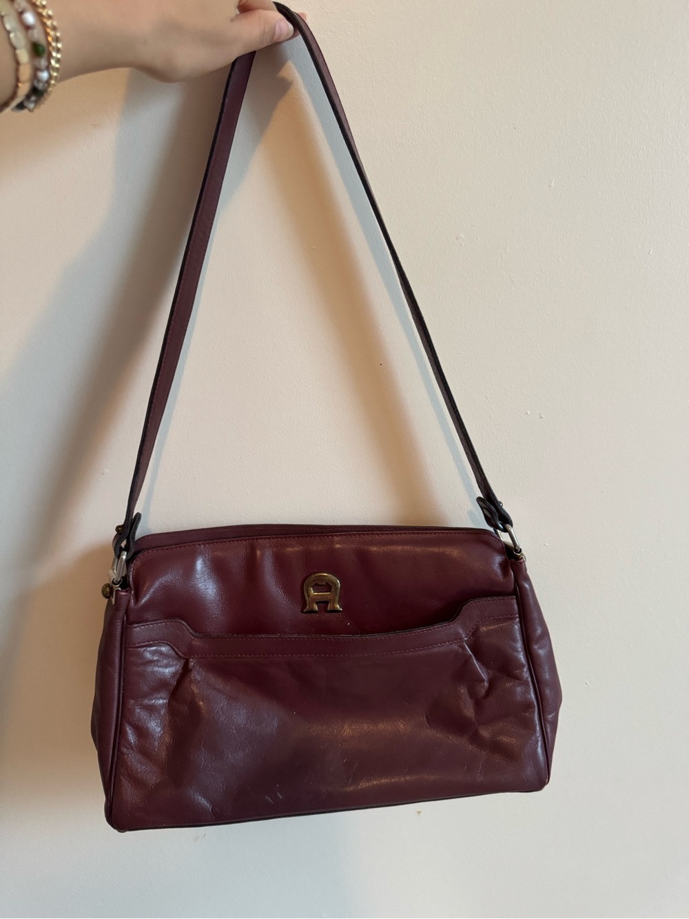 Etienne Aigner Burgundy Leather Shoulder Bag